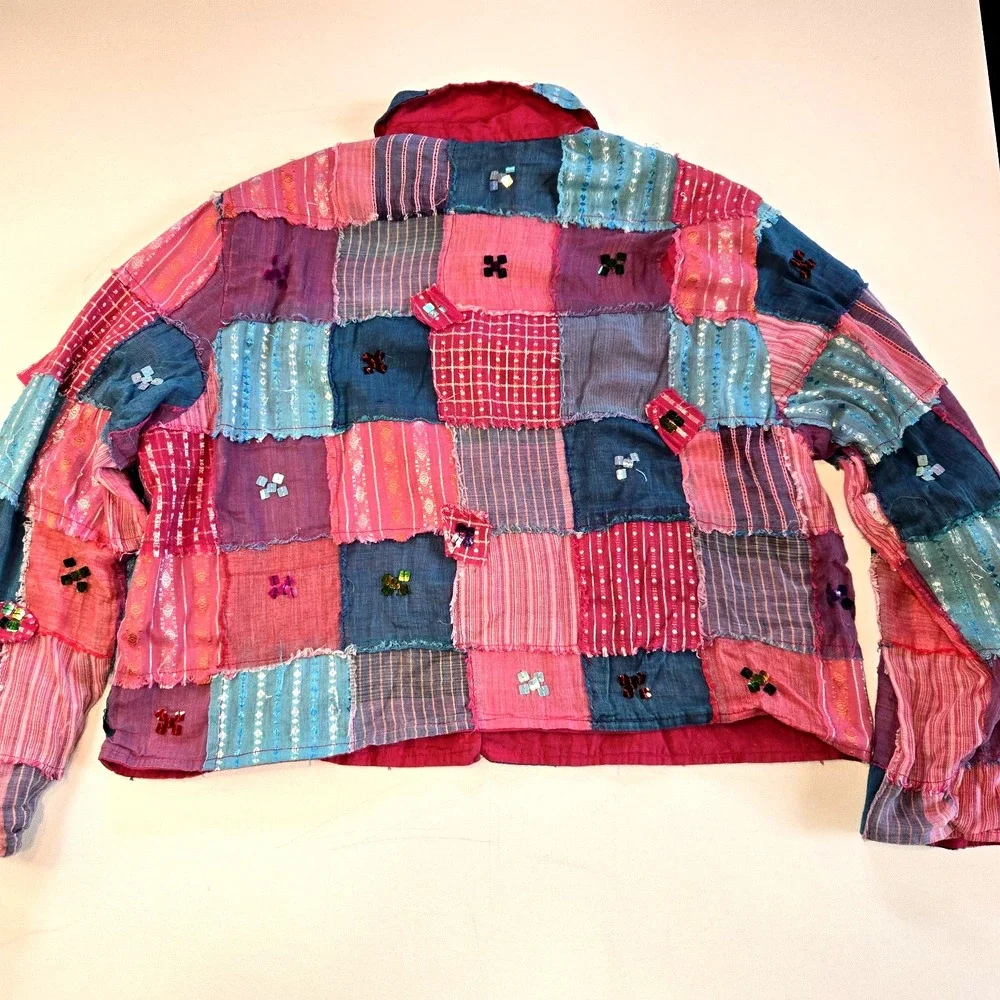 Carrie‎ Allen Patchwork Sequined Button Down Collared Blouse Womens Size Large - Picture 6 of 8